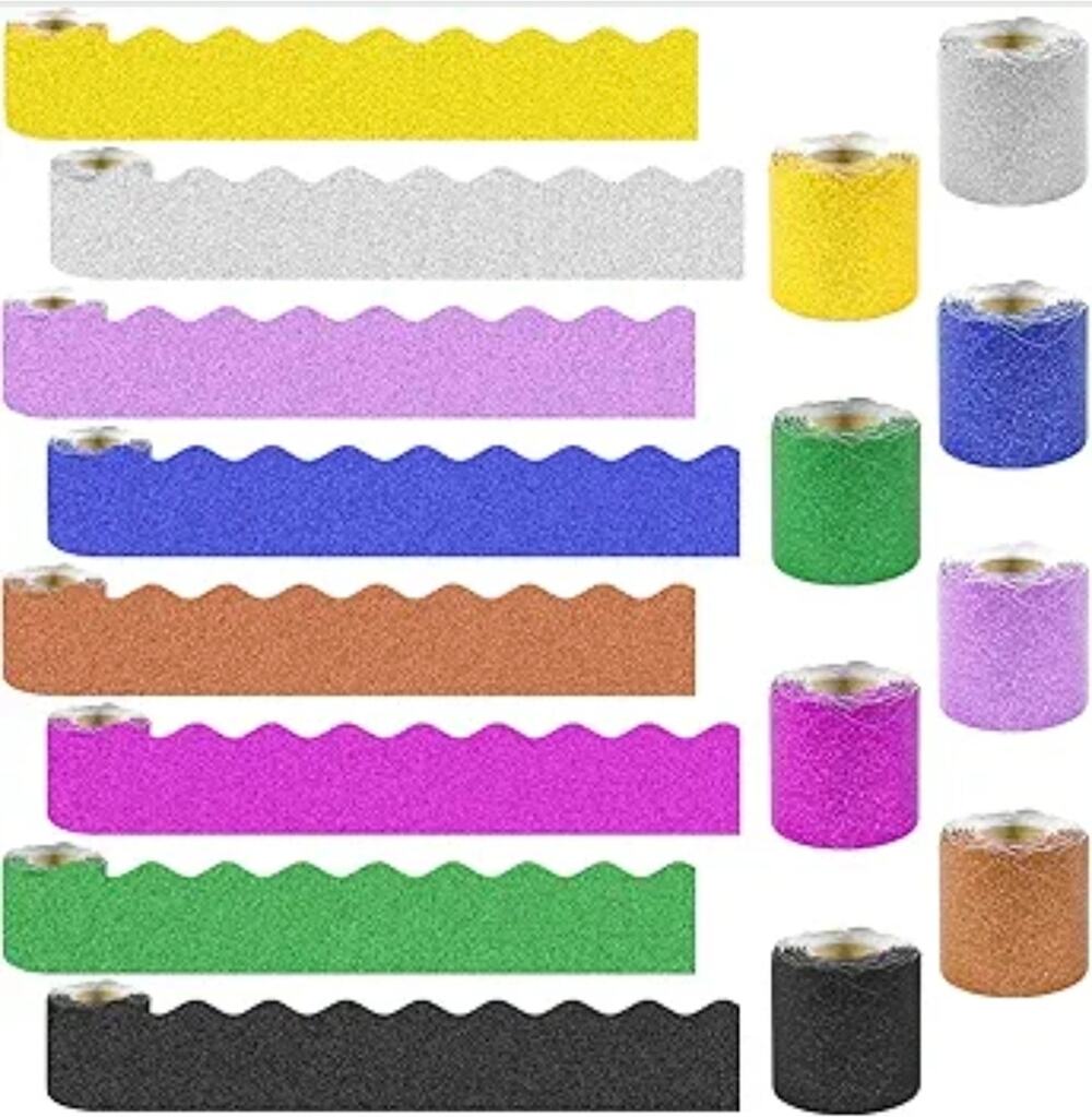 8 Rolls 262.4 Ft Glitter Bulletin Board Borders Colorful Scalloped Trim s13